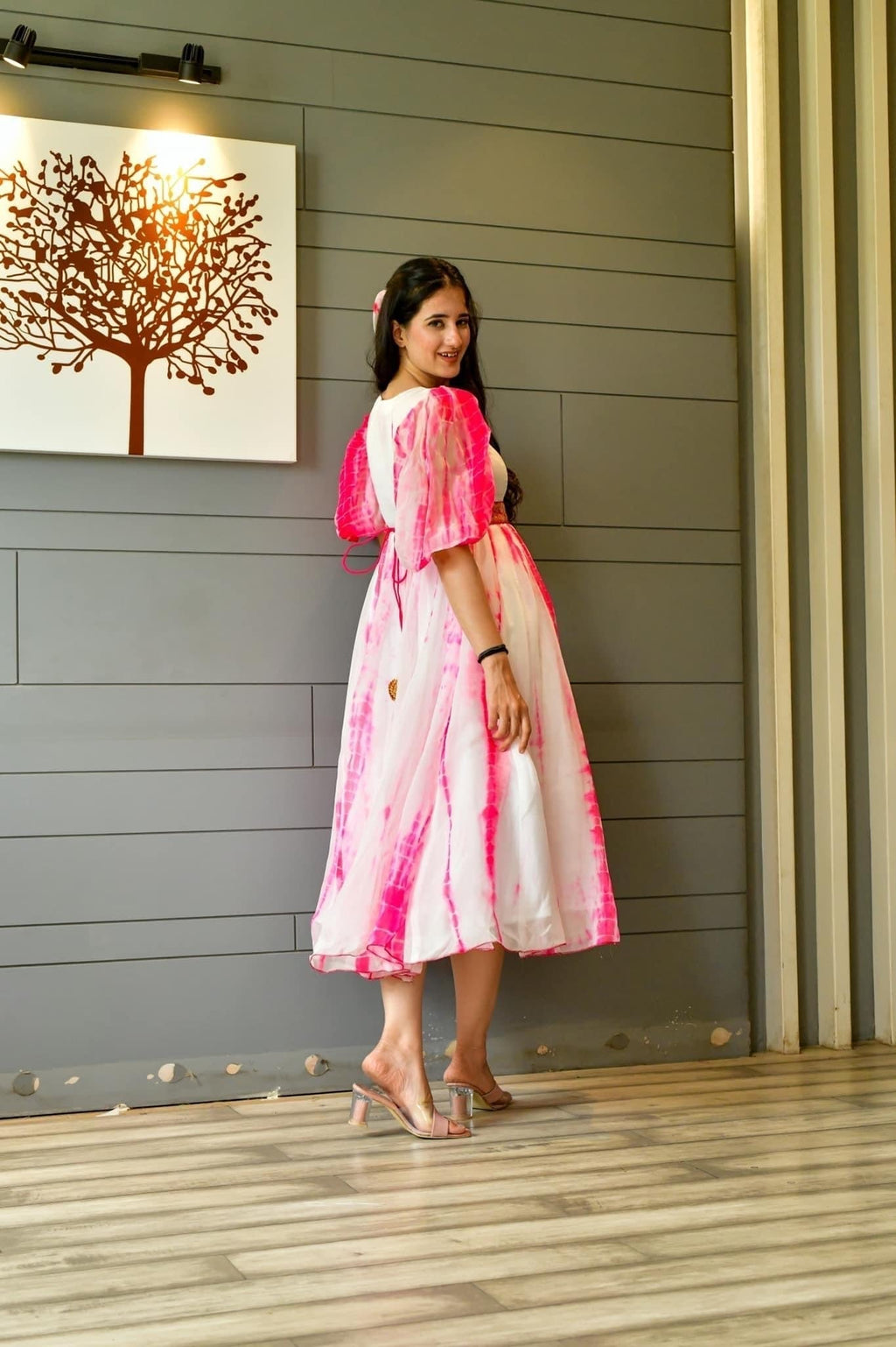 pink organza shibori dress - salesmania