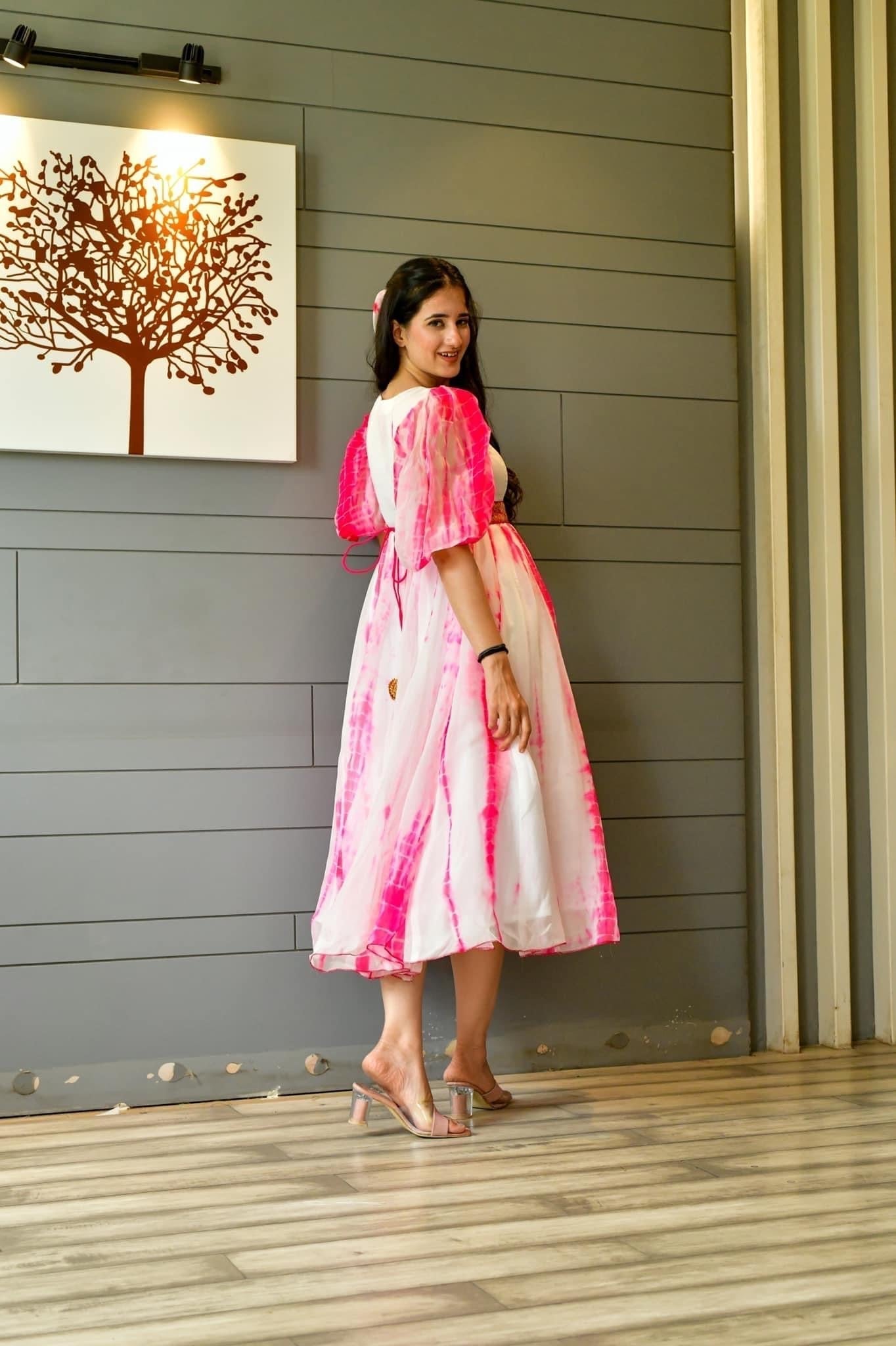 pink organza shibori dress - salesmania