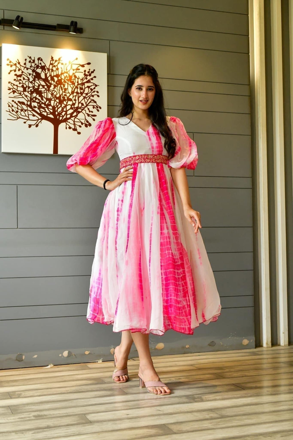 pink organza shibori dress - salesmania