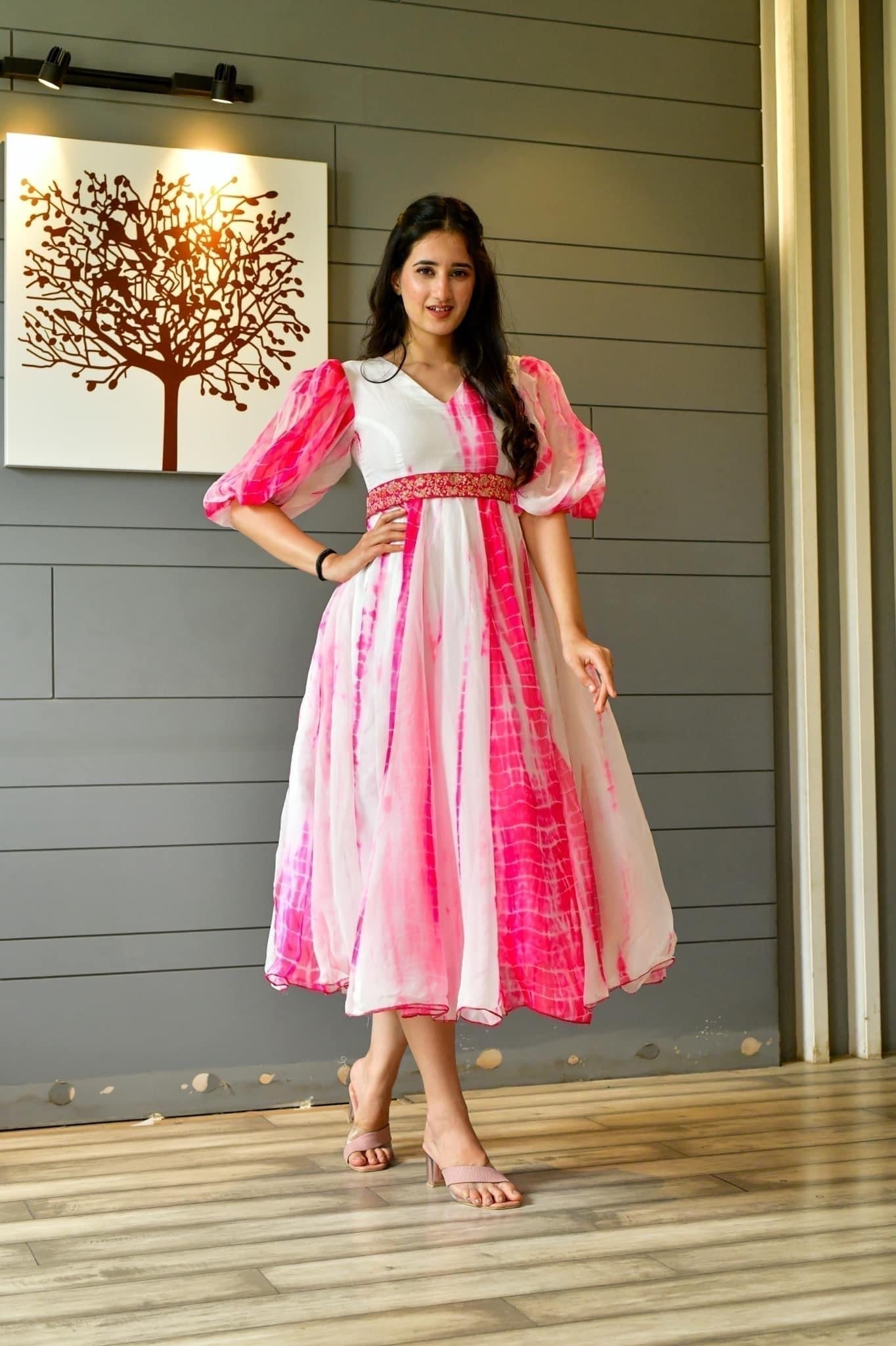 pink organza shibori dress - salesmania
