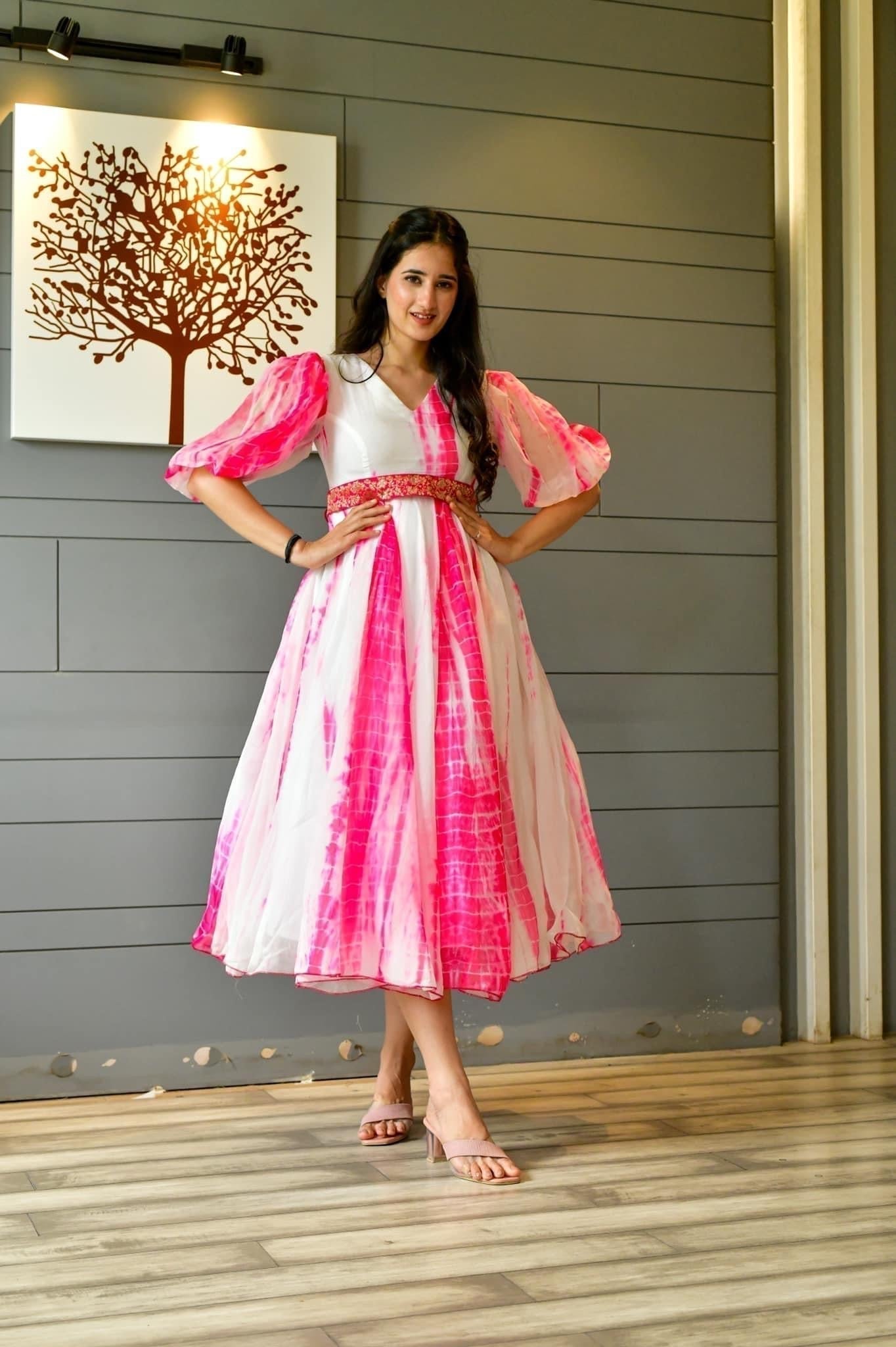 pink organza shibori dress - salesmania
