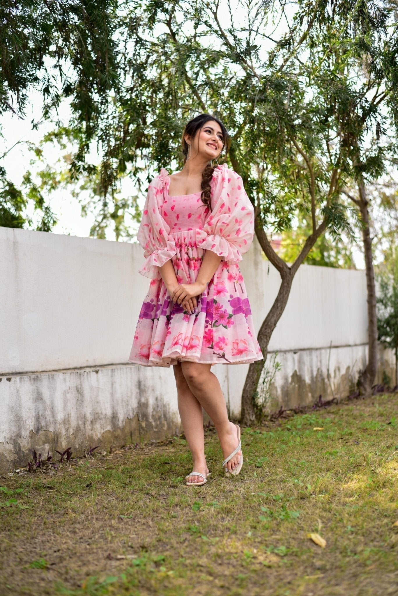 pink puff chanderi dress - salesmania