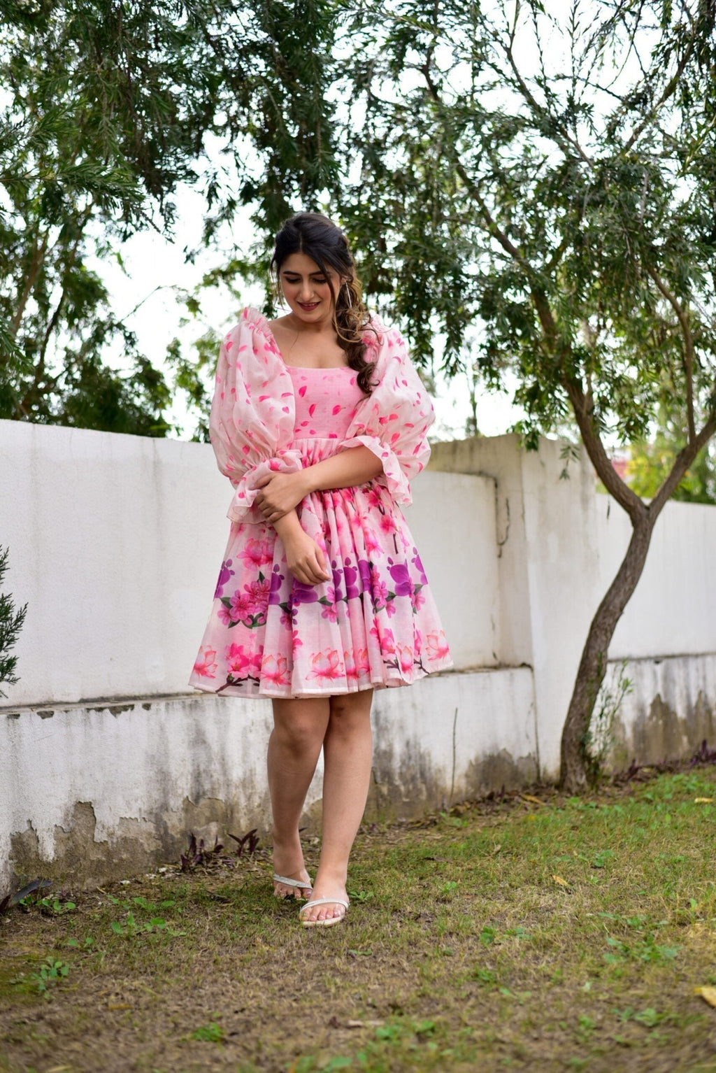 pink puff chanderi dress - salesmania