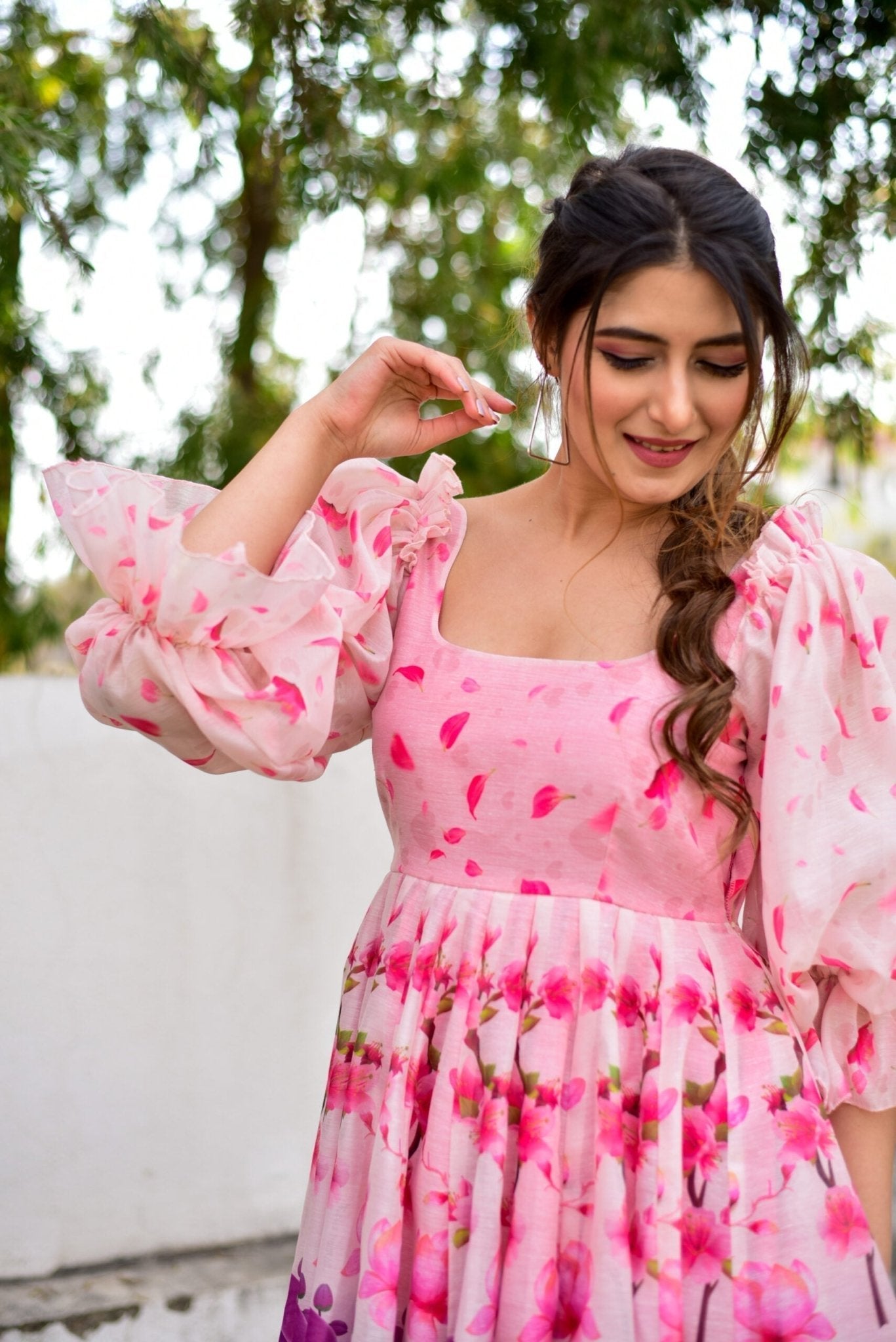 pink puff chanderi dress - salesmania