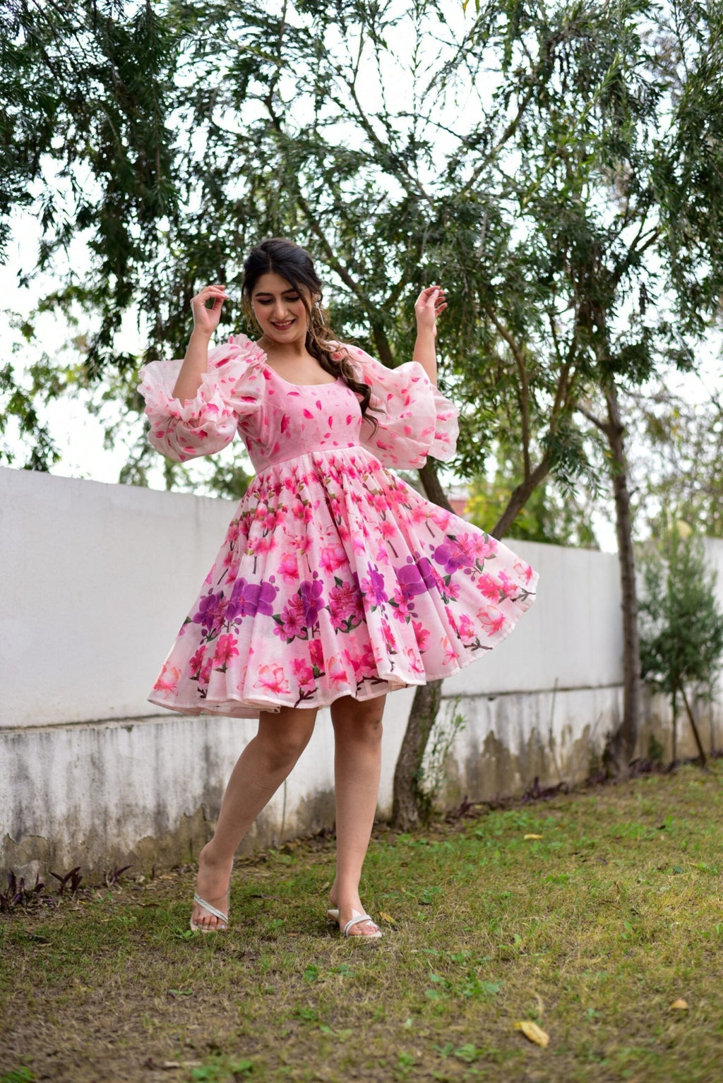 pink puff chanderi dress - salesmania