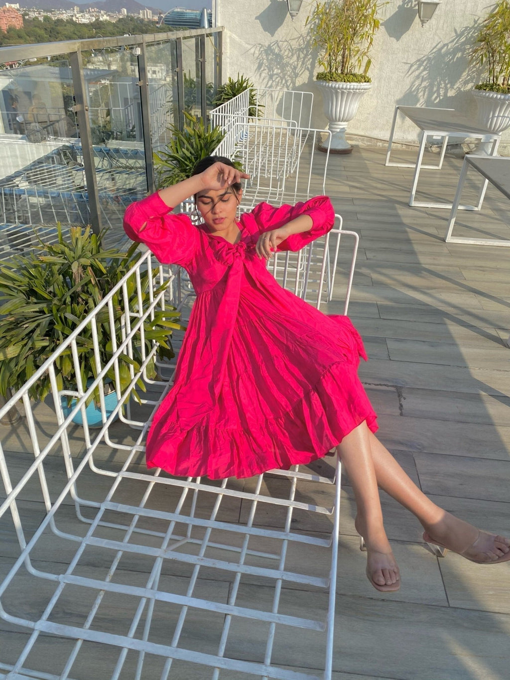 pink silk knee length - salesmania