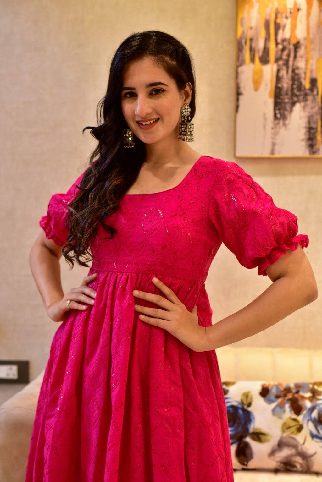 pink swan embroidered dress - salesmania