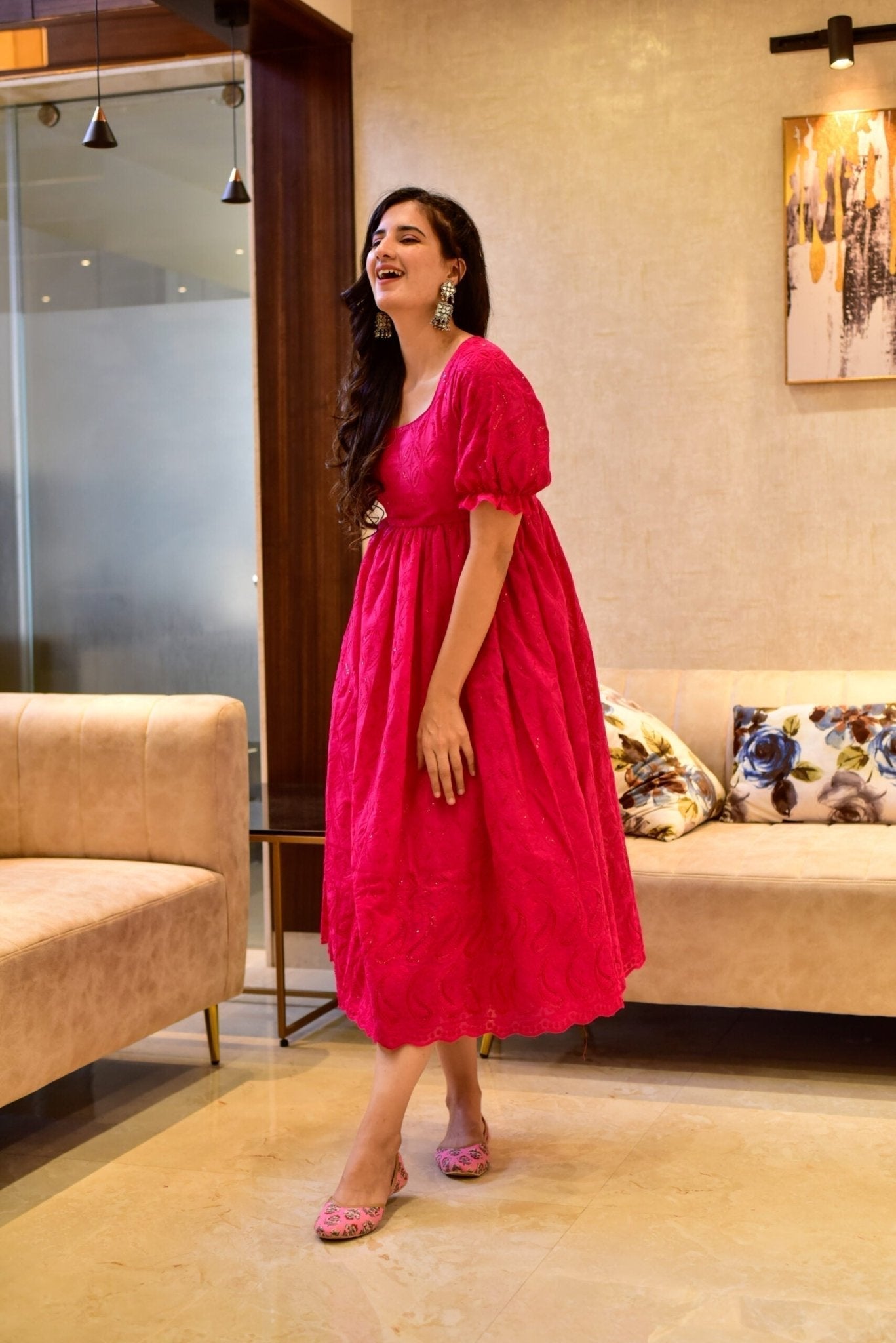 pink swan embroidered dress - salesmania