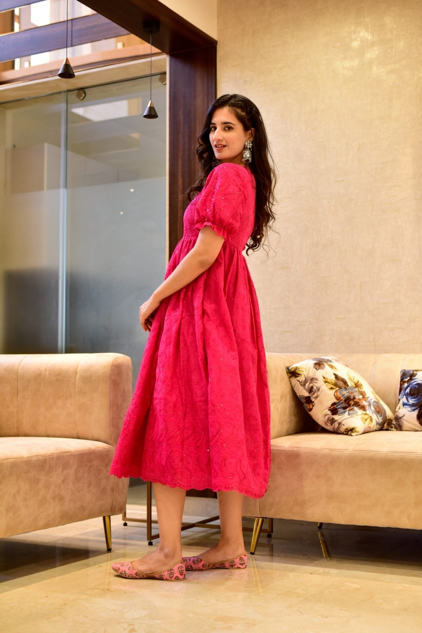 pink swan embroidered dress - salesmania