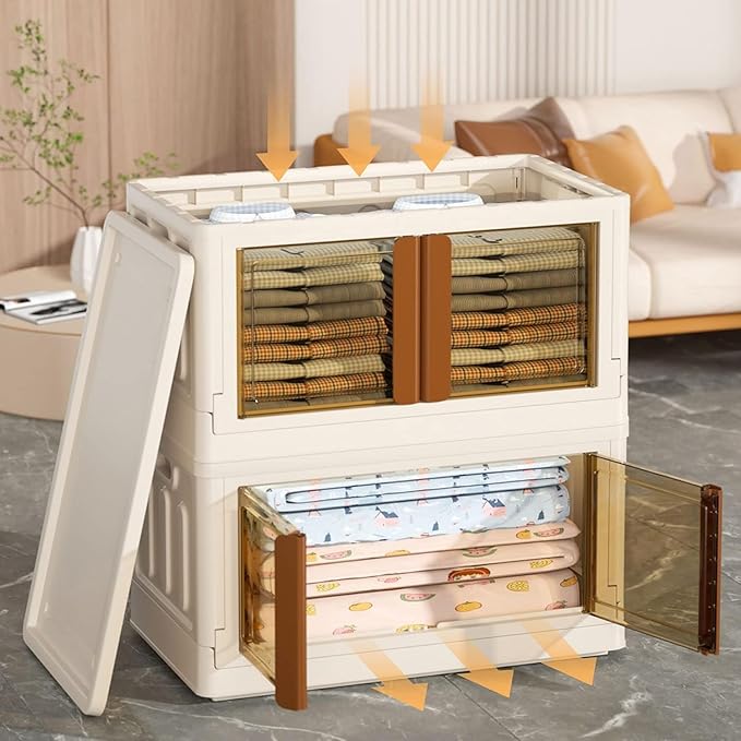 Plastic Storage Bins for Closet Organizers 72Litre (Beige) (Set of 1) - salesmania