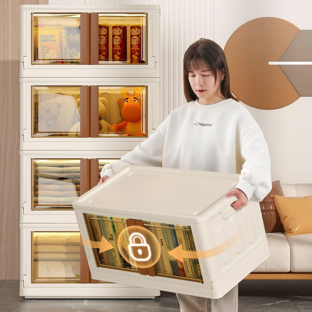 Plastic Storage Bins for Closet Organizers 72Litre (Beige) (Set of 1) - salesmania