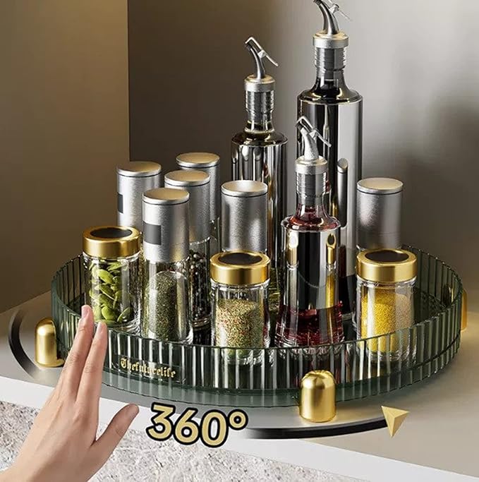 Plastic Turntable Cabinet Organizer,Rotating Storage (Green, Medium) - salesmania