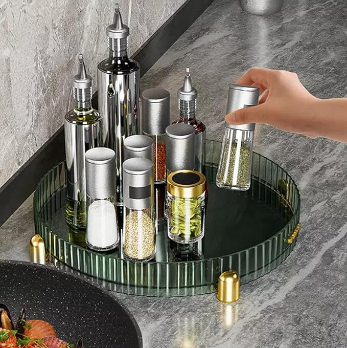 Plastic Turntable Cabinet Organizer,Rotating Storage (Green, Medium) - salesmania