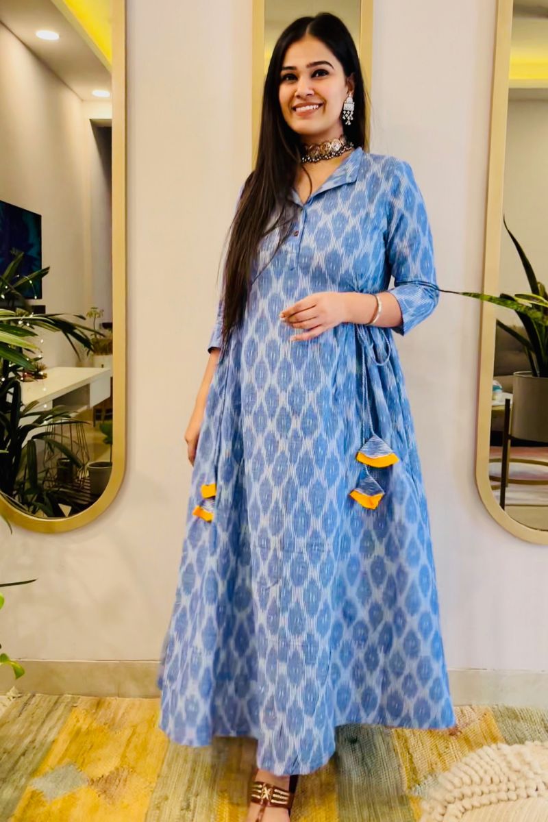 POWDER BLUE IKAT BOHO DRESS - salesmania