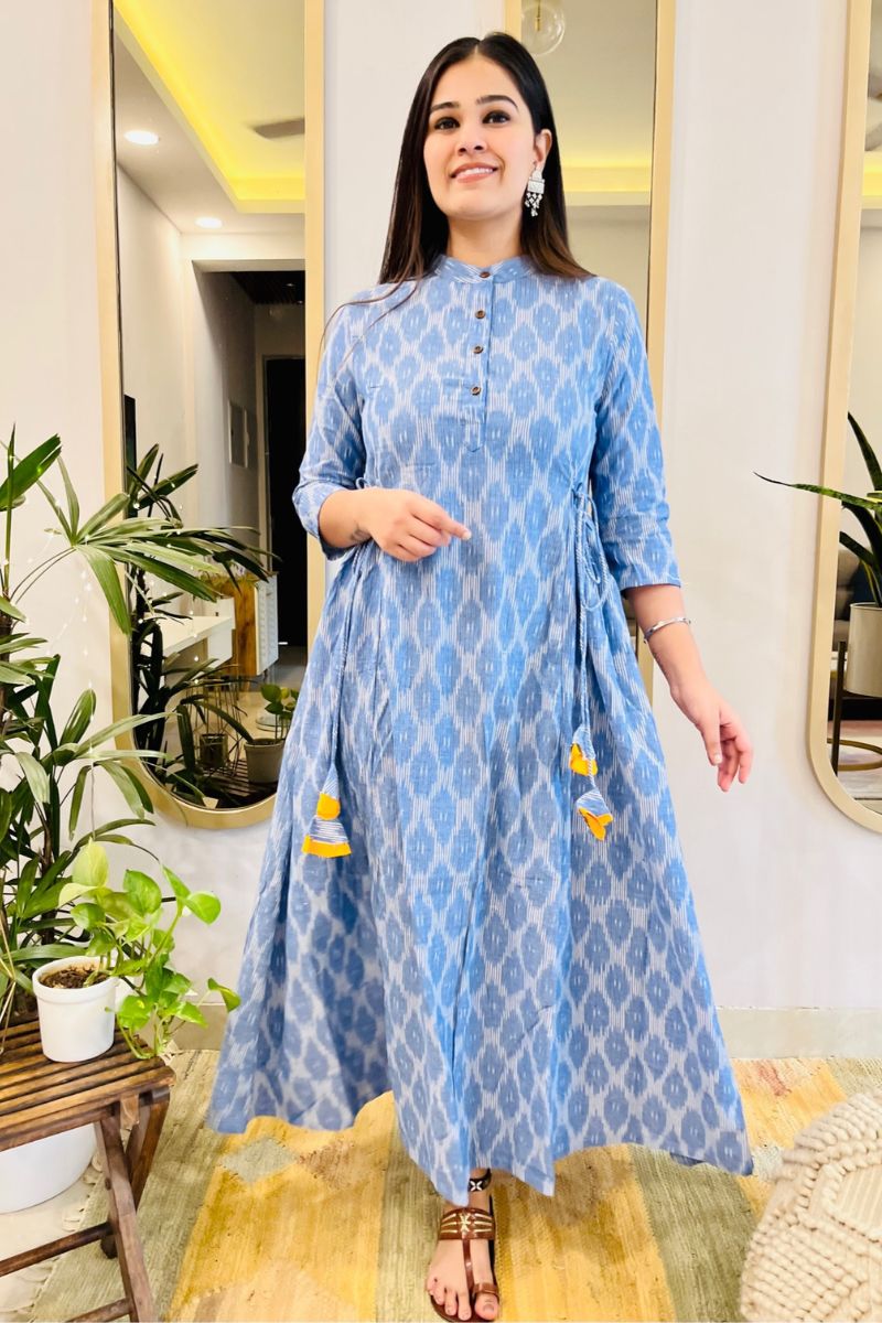 POWDER BLUE IKAT BOHO DRESS - salesmania