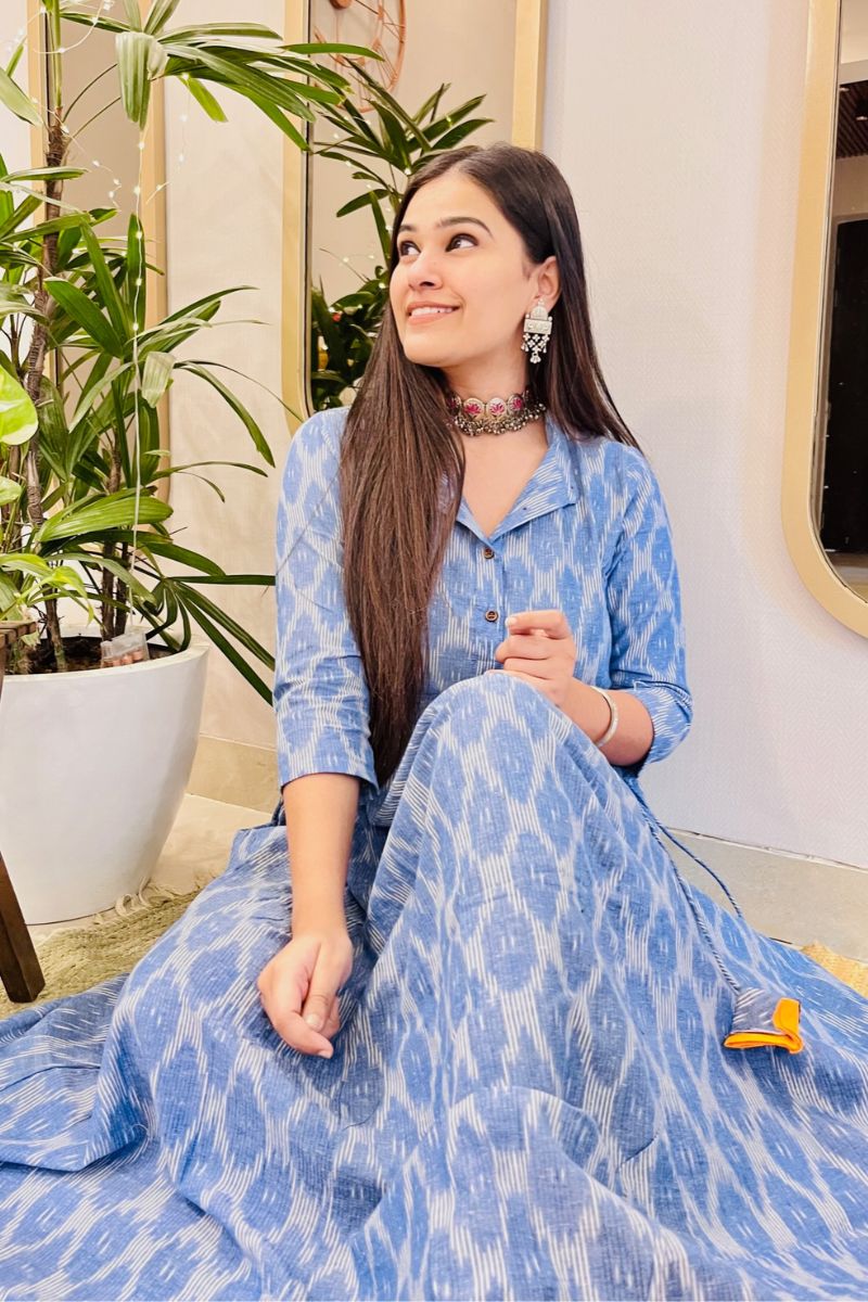 POWDER BLUE IKAT BOHO DRESS - salesmania