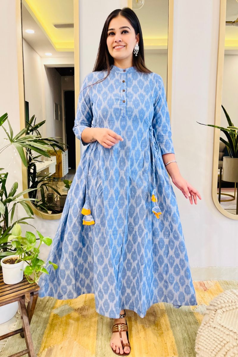 POWDER BLUE IKAT BOHO DRESS - salesmania
