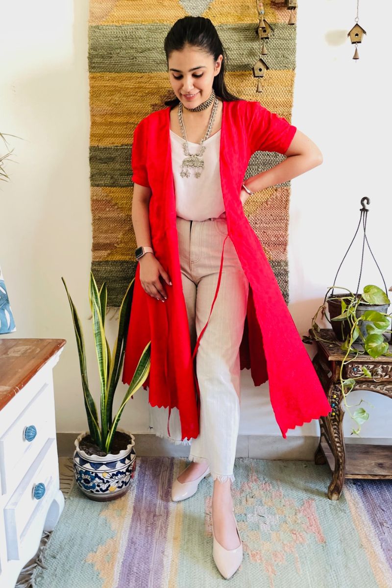 RED EMBROIDERED WRAP DRESS - salesmania