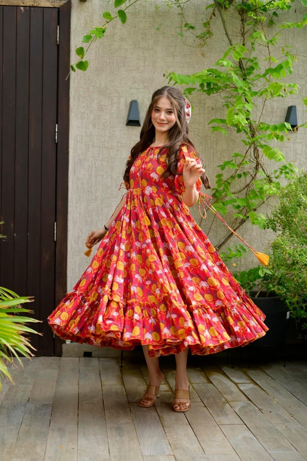 red marygold cotton dress - salesmania