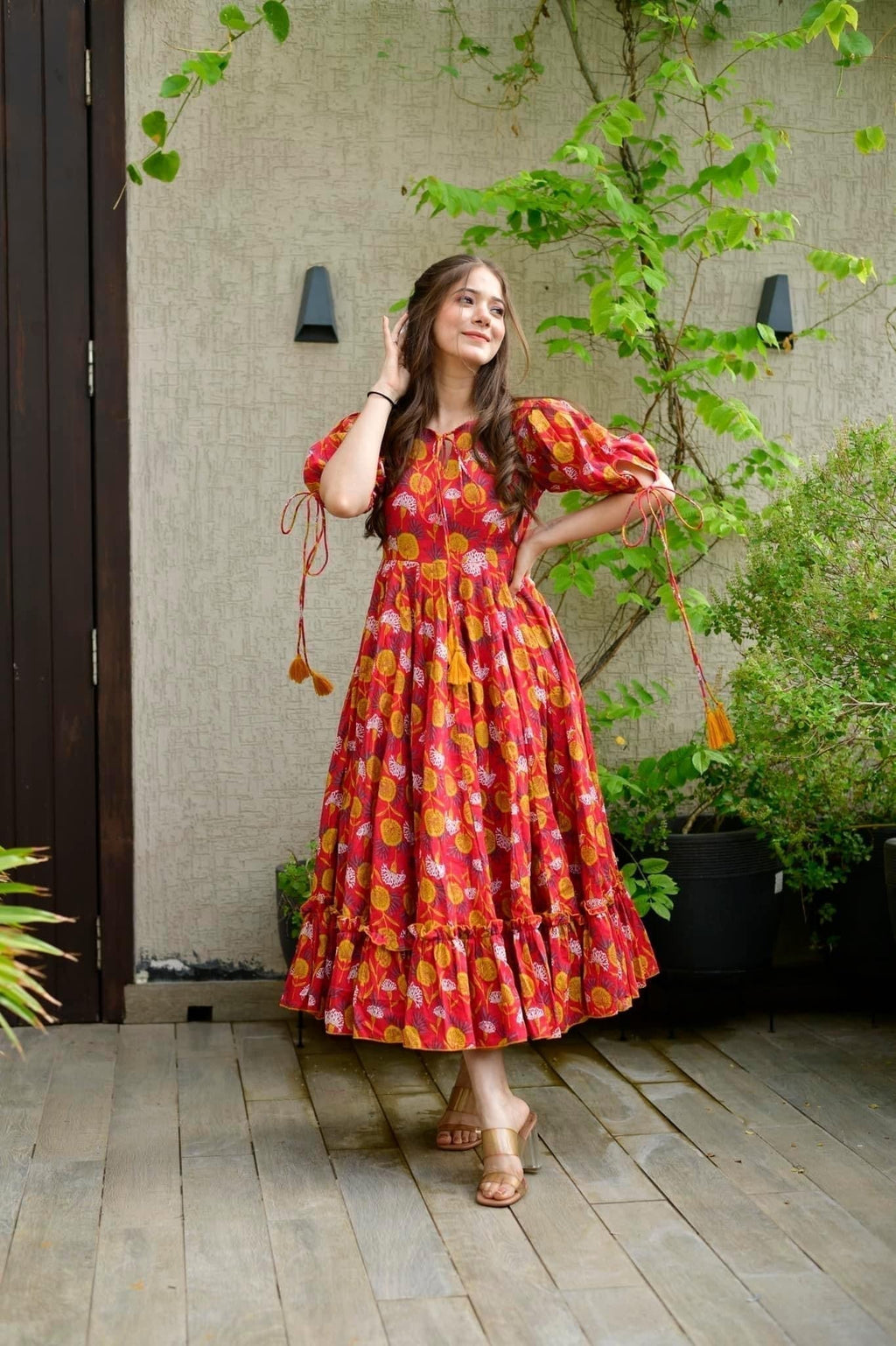 red marygold cotton dress - salesmania