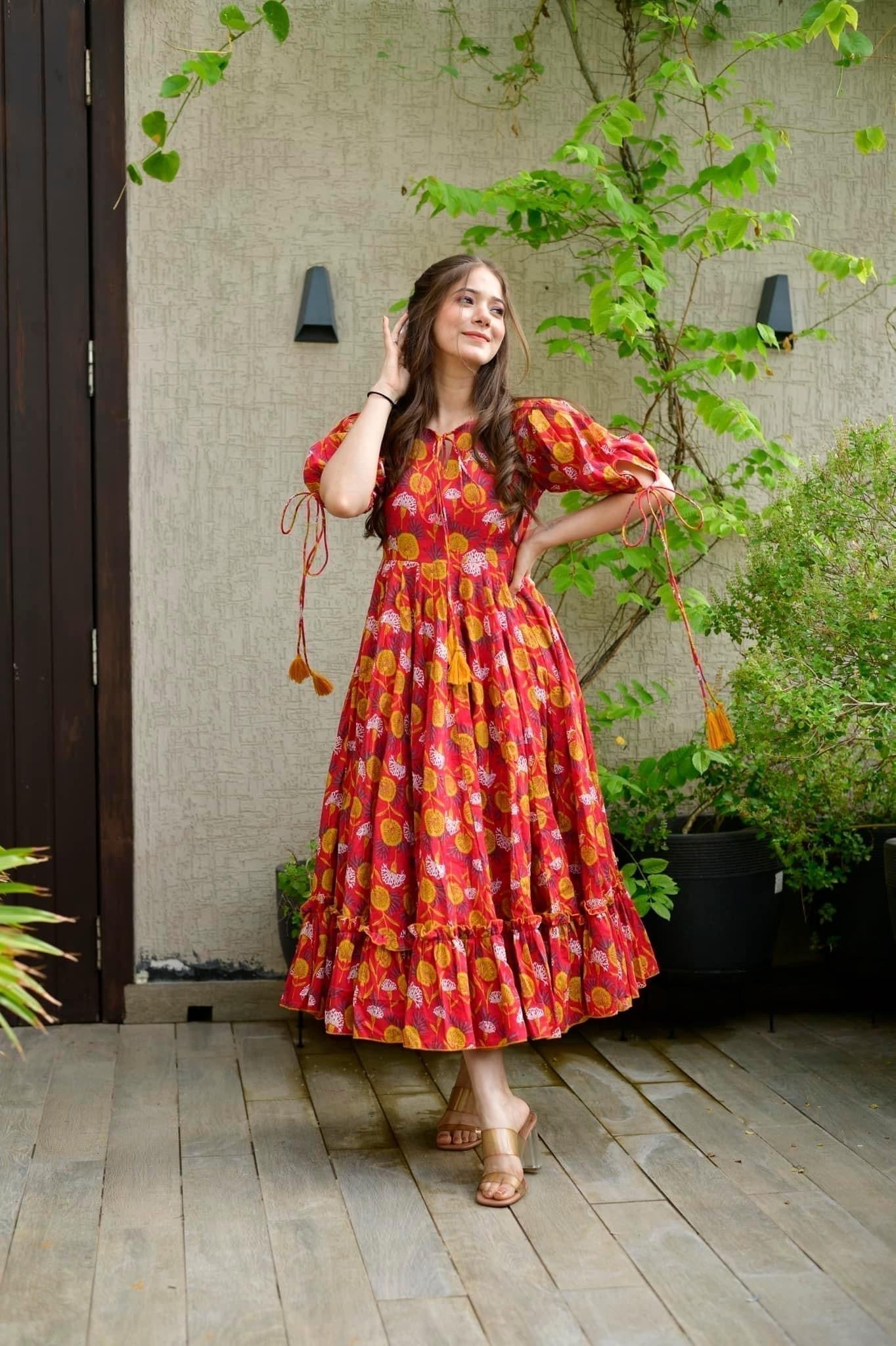 red marygold cotton dress - salesmania