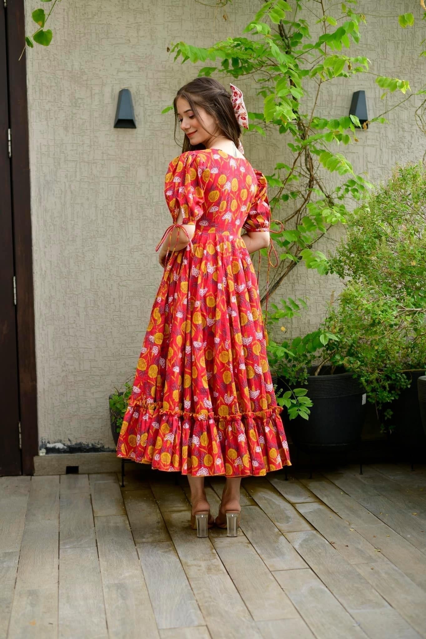 red marygold cotton dress - salesmania