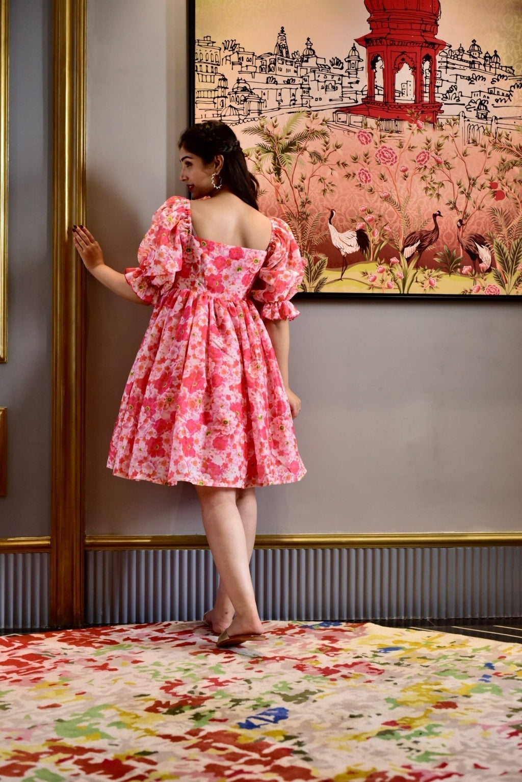 rose floral chanderi dress - salesmania