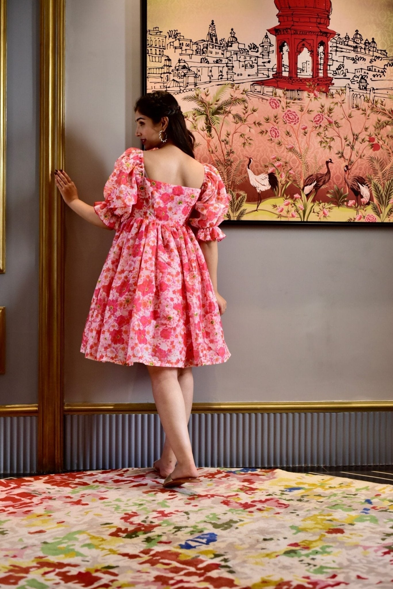 rose floral chanderi dress - salesmania