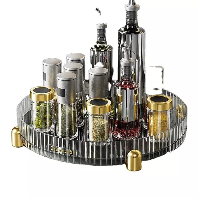 Rotating Storage Spinner Kitchen Food Spices Rack (Grey) - salesmania