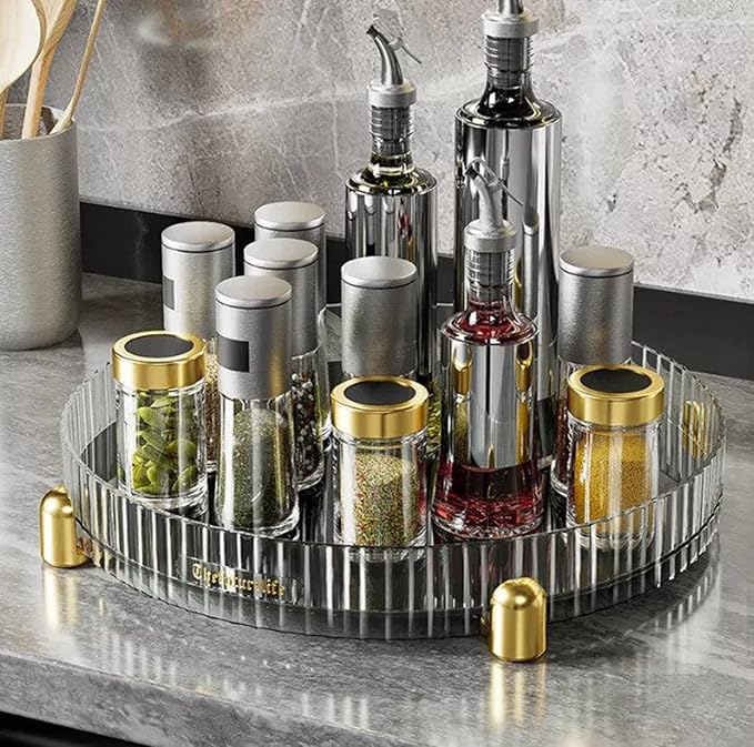 Rotating Storage Spinner Kitchen Food Spices Rack (Grey) - salesmania