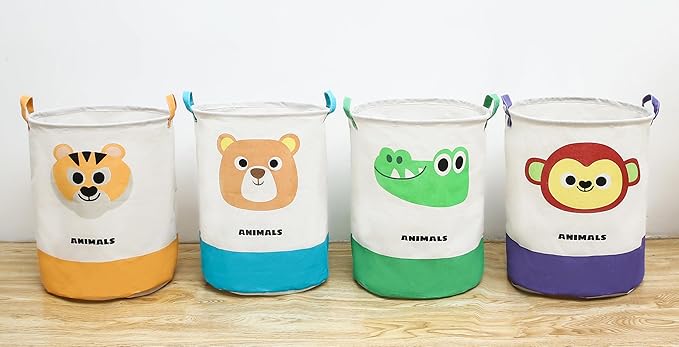 Round Laundry Basket Cute Cartoon Cloth Storage (Toys) - salesmania
