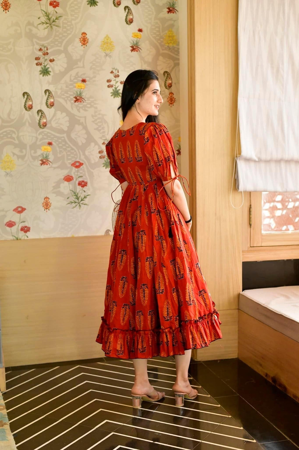 Sarojni orange cotton dress - salesmania