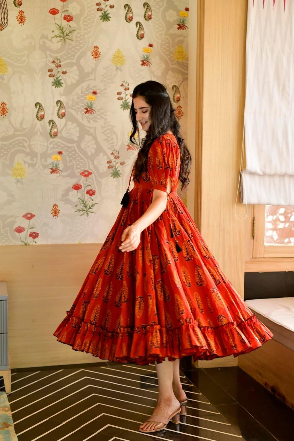 Sarojni orange cotton dress - salesmania