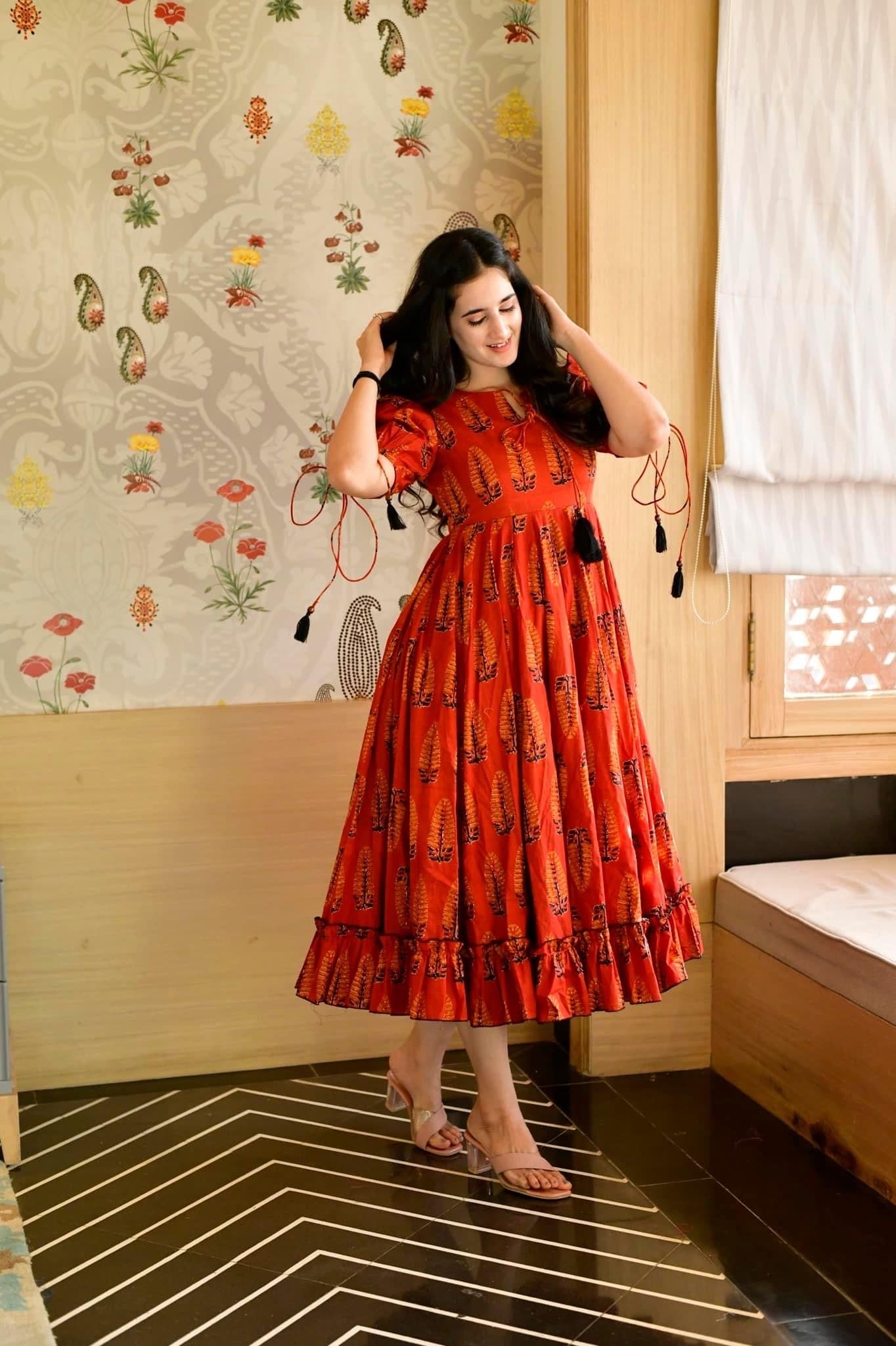 Sarojni orange cotton dress - salesmania