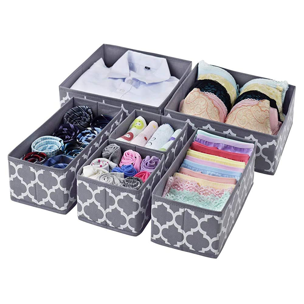 Set of 6 Foldable Storage Box Drawer Divider Organizer Basket Bins - salesmania