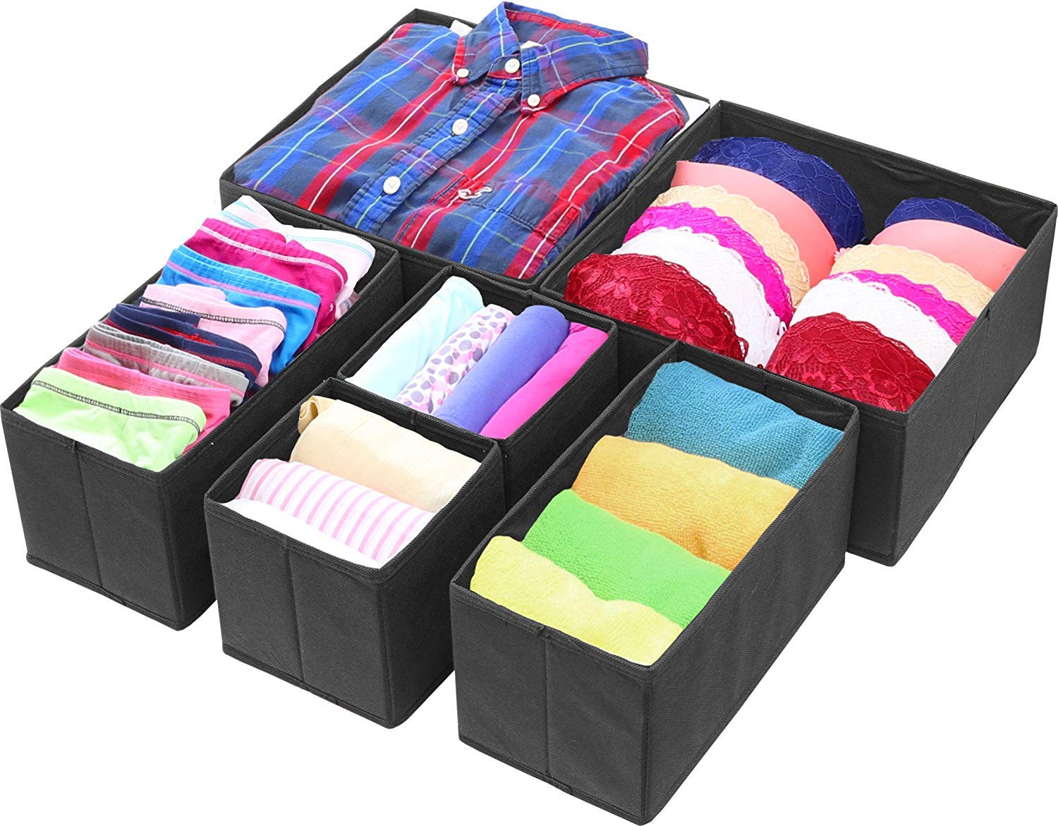 Set of 6 Foldable Storage Box Drawer Divider Organizer Basket Bins - salesmania