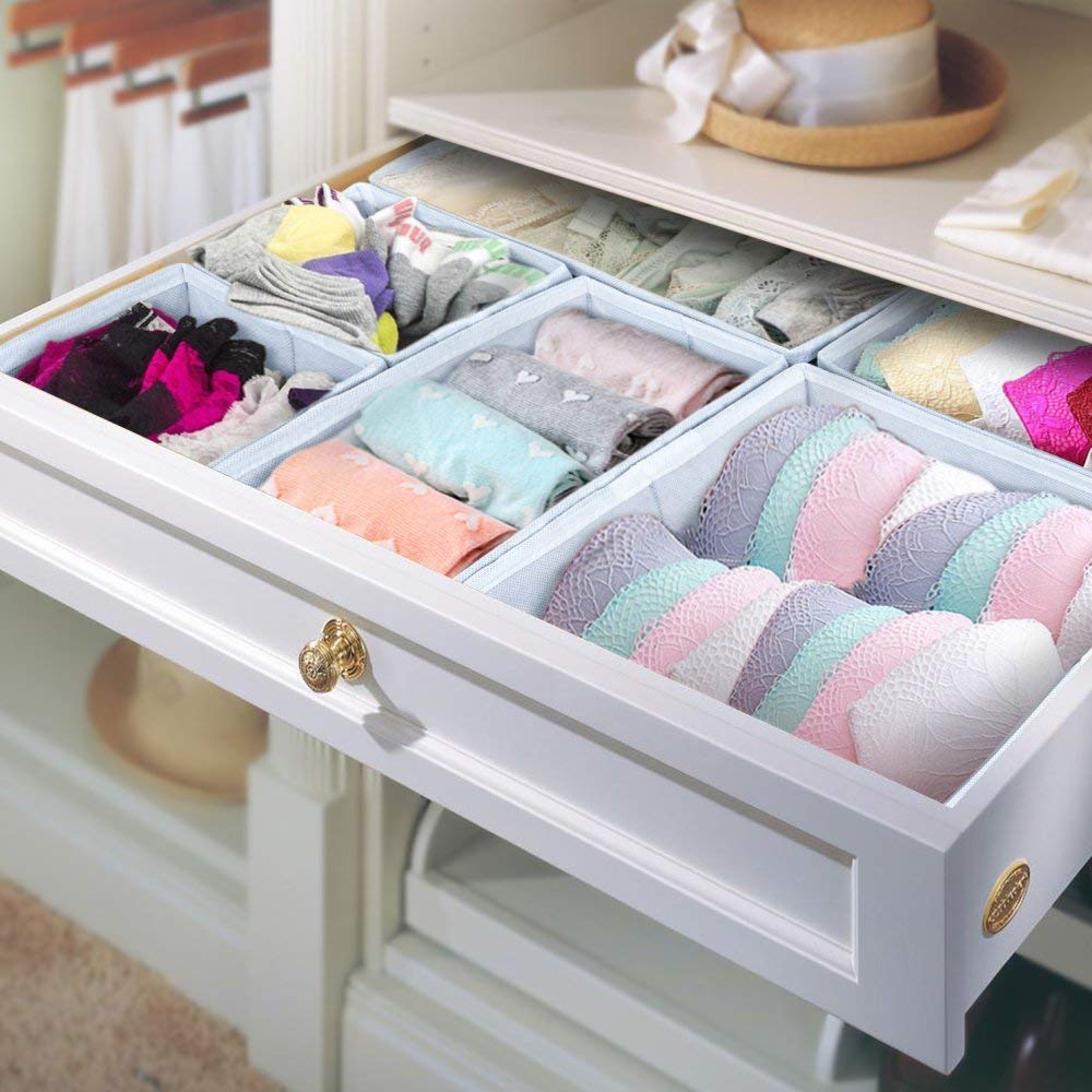 Set of 6 Foldable Storage Box Drawer Divider Organizer Basket Bins - salesmania