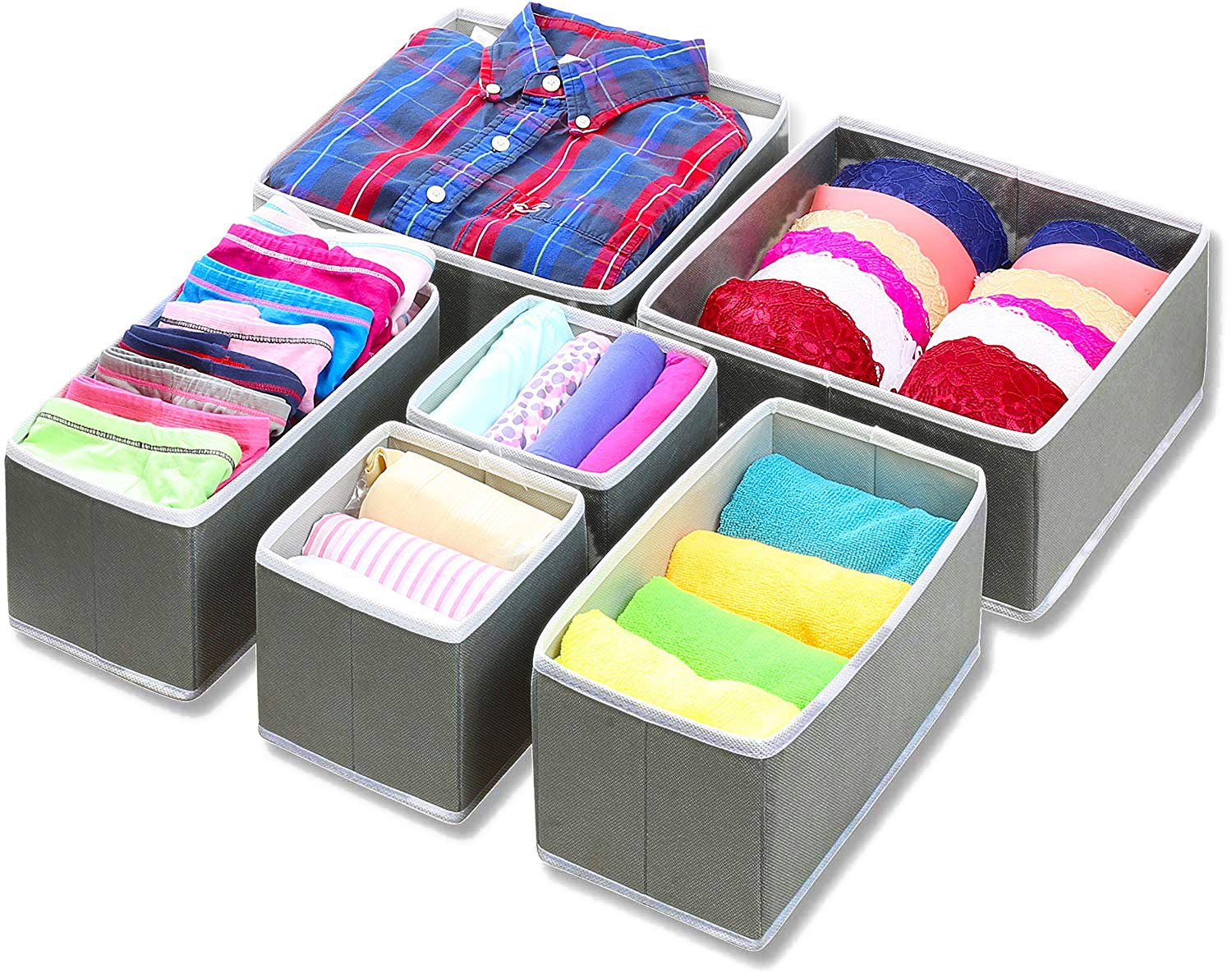 Set of 6 Foldable Storage Box Drawer Divider Organizer Basket Bins - salesmania