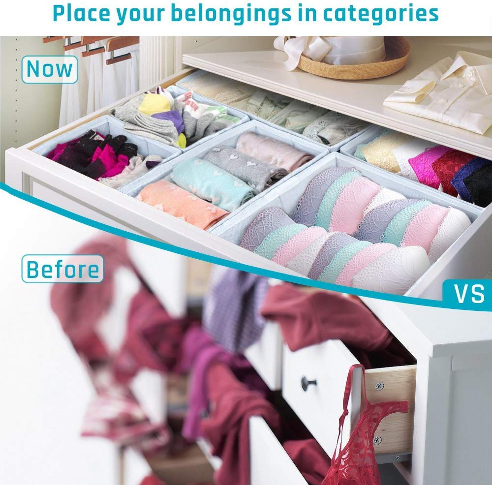 Set of 6 Foldable Storage Box Drawer Divider Organizer Basket Bins - salesmania
