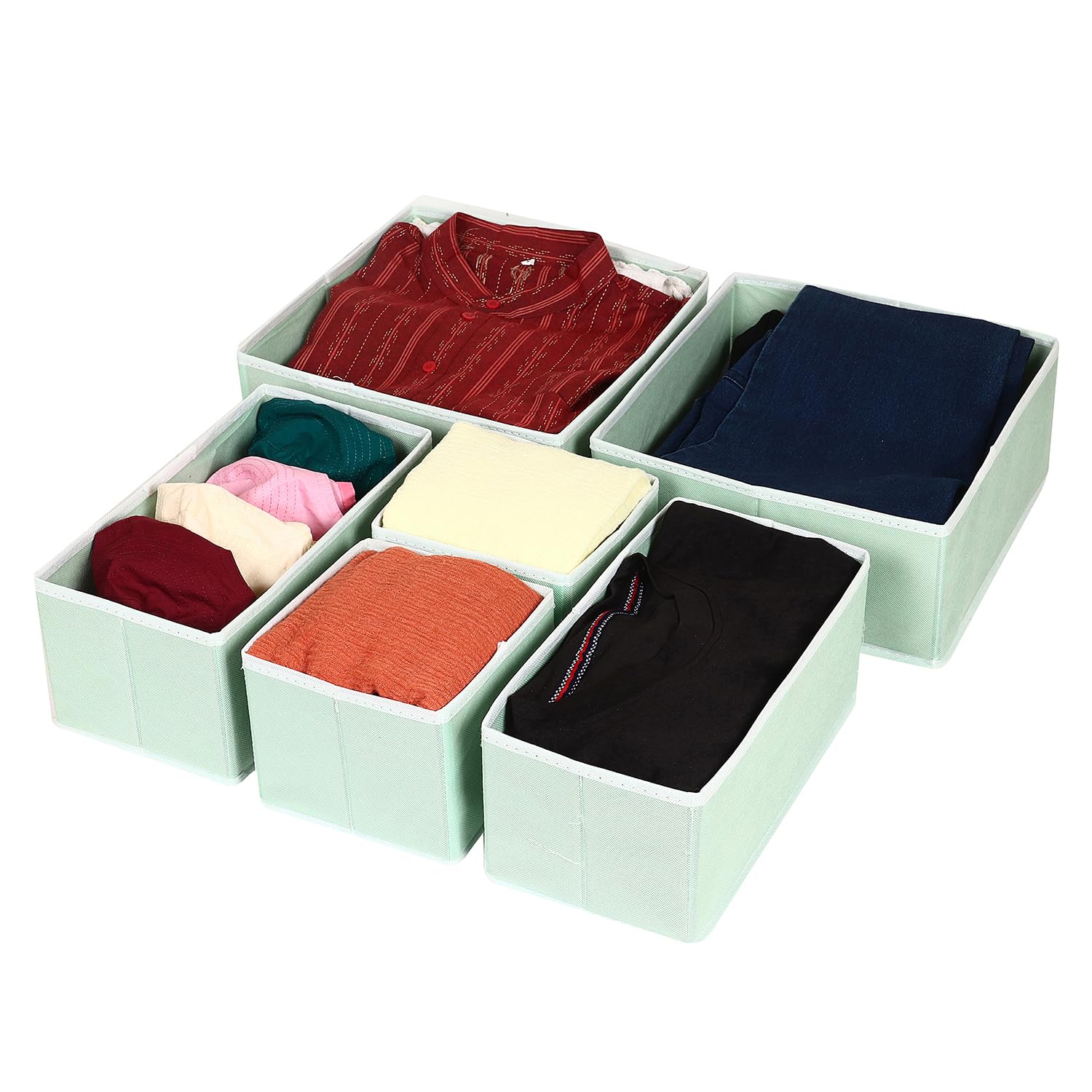 Set of 6 Foldable Storage Box Drawer Divider Organizer Basket Bins - salesmania