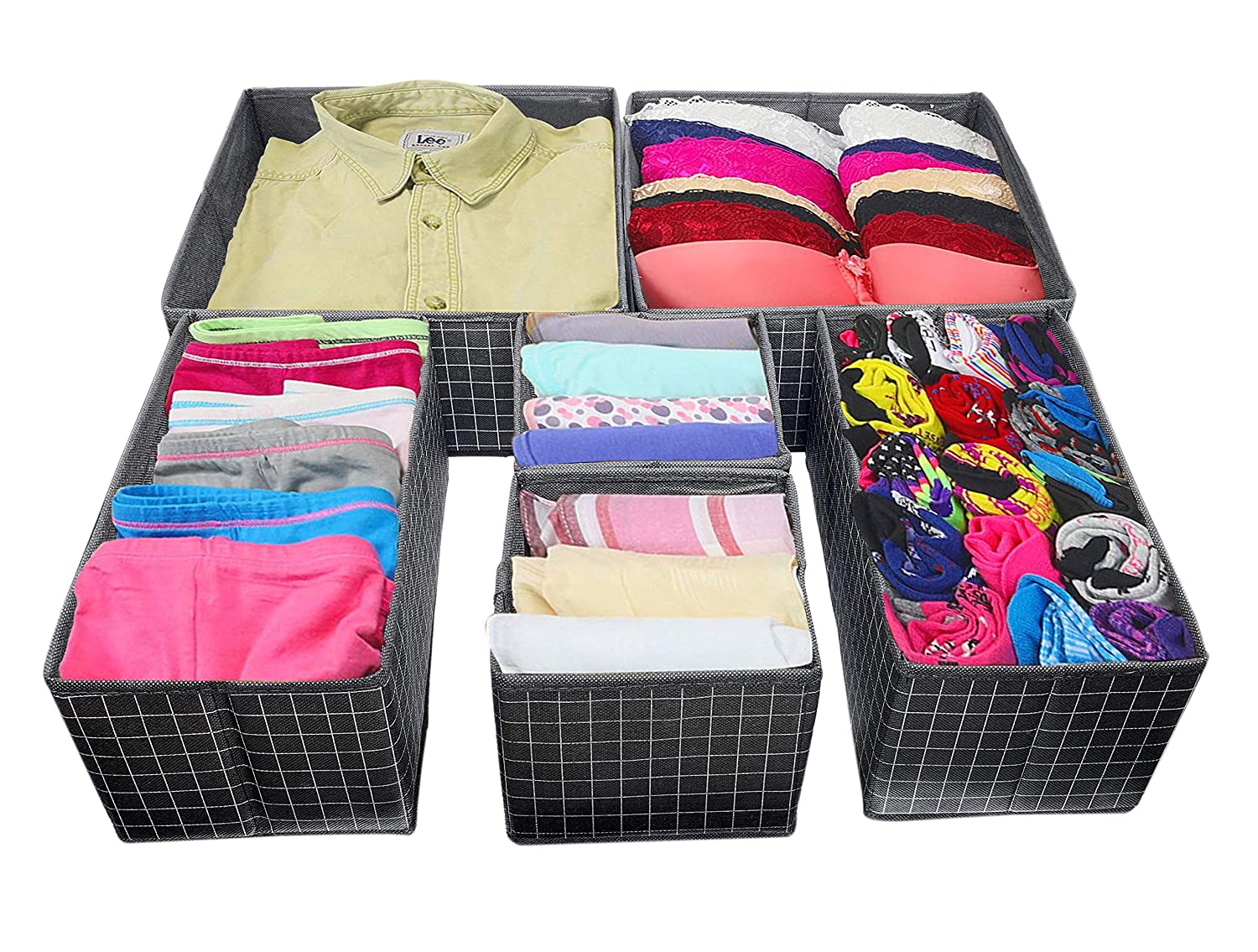 Set of 6 Foldable Storage Box Drawer Divider Organizer Basket Bins - salesmania