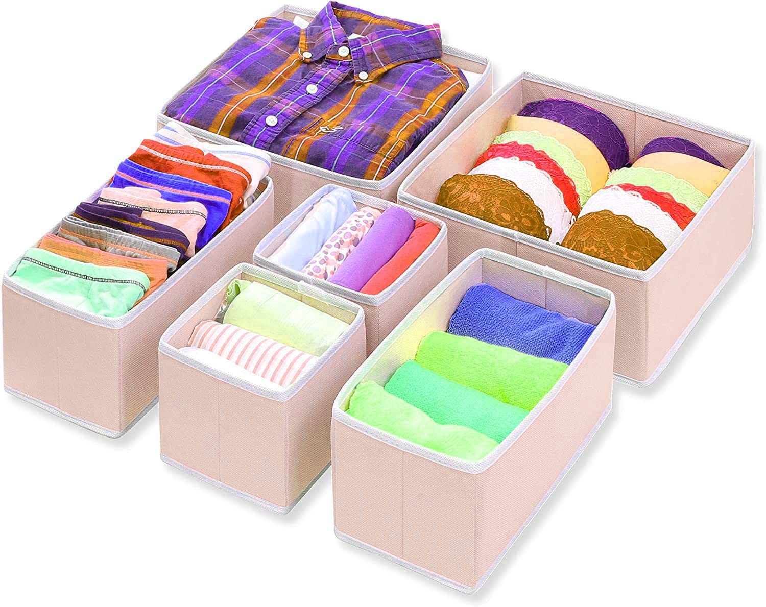 Set of 6 Foldable Storage Box Drawer Divider Organizer Basket Bins - salesmania