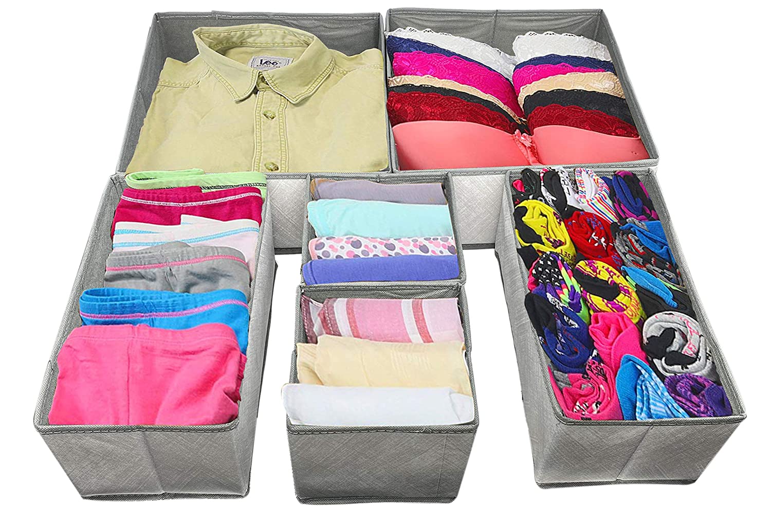 Set of 6 Foldable Storage Box Drawer Divider Organizer Basket Bins - salesmania