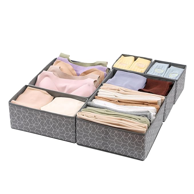 Set of 6 Foldable Storage Box Drawer Divider Organizer Basket Bins - salesmania