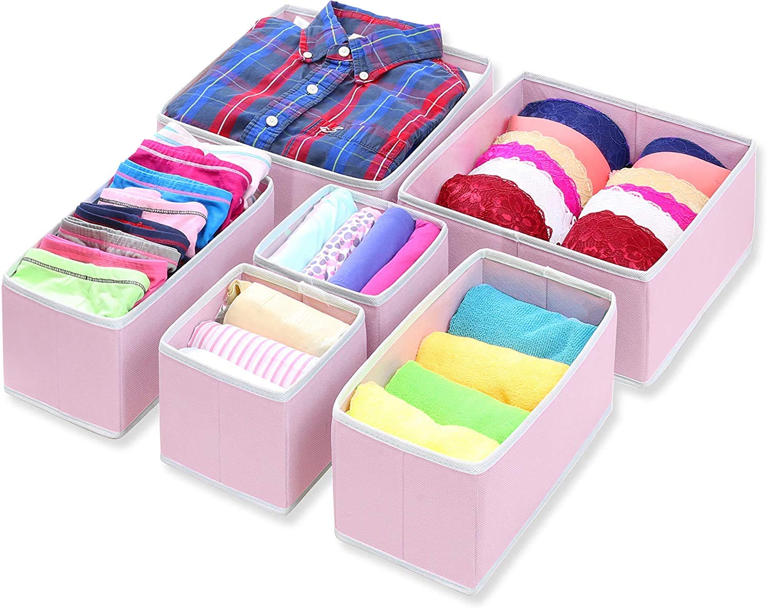 Set of 6 Foldable Storage Box Drawer Divider Organizer Basket Bins - salesmania