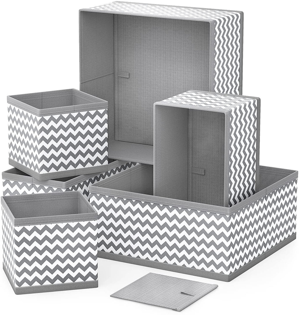 Set of 6 Foldable Storage Box Drawer Divider Organizer Basket Bins - salesmania