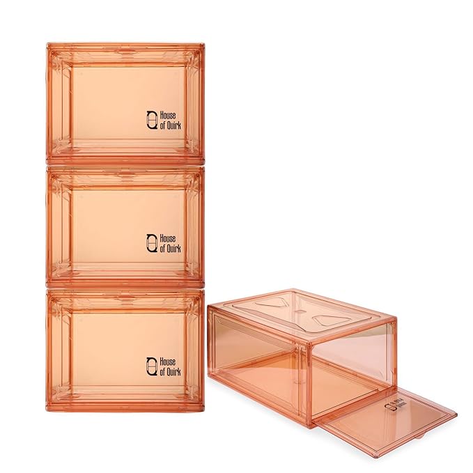 Shoe Organizer Large Shoe Boxes with Magnetic Door, Clear Stackable Plastic (Beige) - salesmania