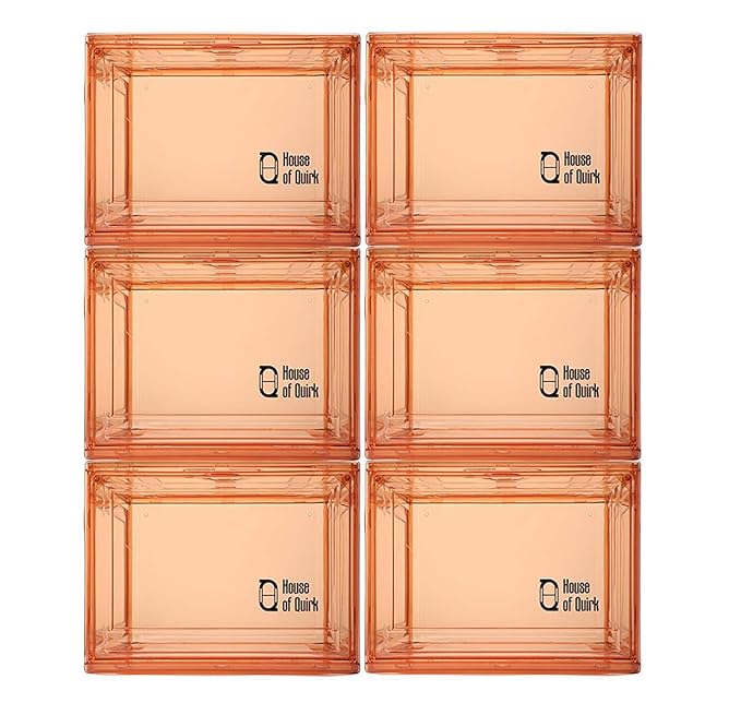 Shoe Organizer Large Shoe Boxes with Magnetic Door, Clear Stackable Plastic (Beige) - salesmania