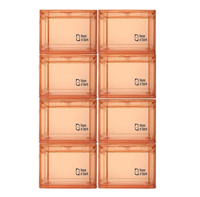 Shoe Organizer Large Shoe Boxes with Magnetic Door, Clear Stackable Plastic (Beige) - salesmania