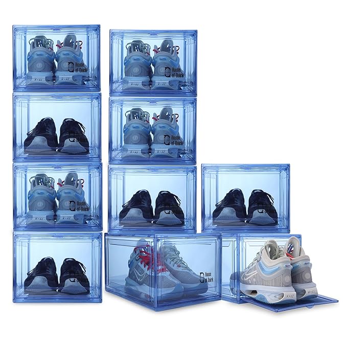 Shoe Organizer, Shoe Storage Boxes with Magnetic Door (Blue) - salesmania